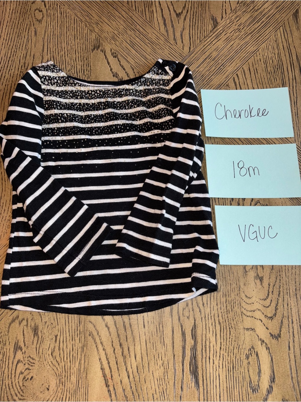 Cherokee Black & White Striped Long Sleeve Tee with Dotted Yoke